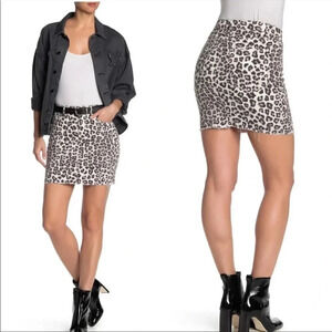 Good American leopard denim mini skirt